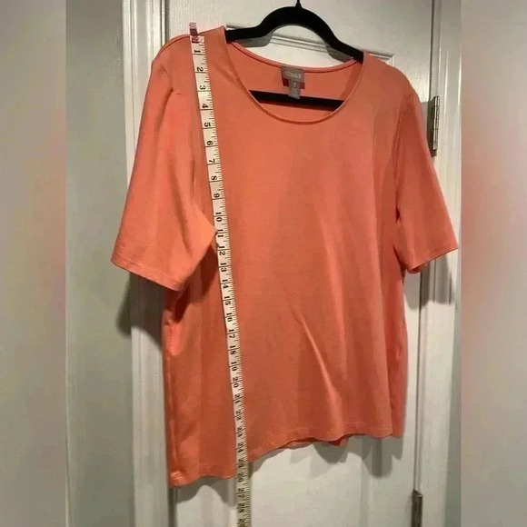 Chicos Coral Short Pleated Sleeve Round Neck Soft Stretchy Tee Size L - Picture 11 of 13